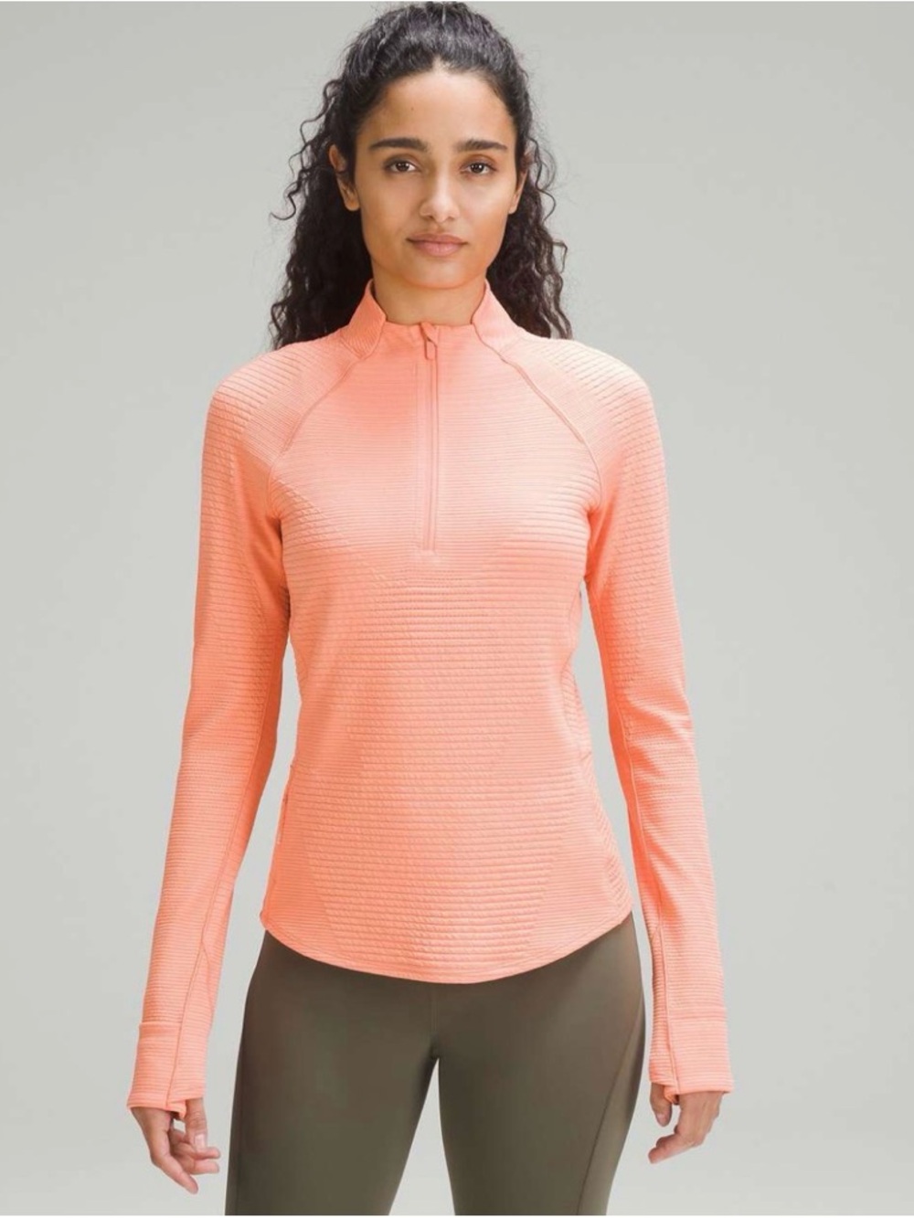 Women's Peach Long-Sleeve Half-Zip Active Top